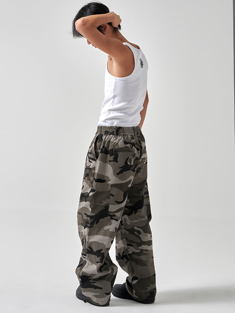 OBSESSWITH Light gray camouflage paratrooper pants