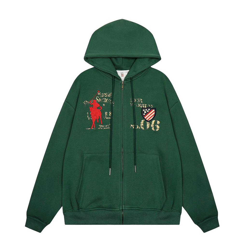 BLACKLISTS Vintage Alphabet Print Embroidered Sweater Jacket