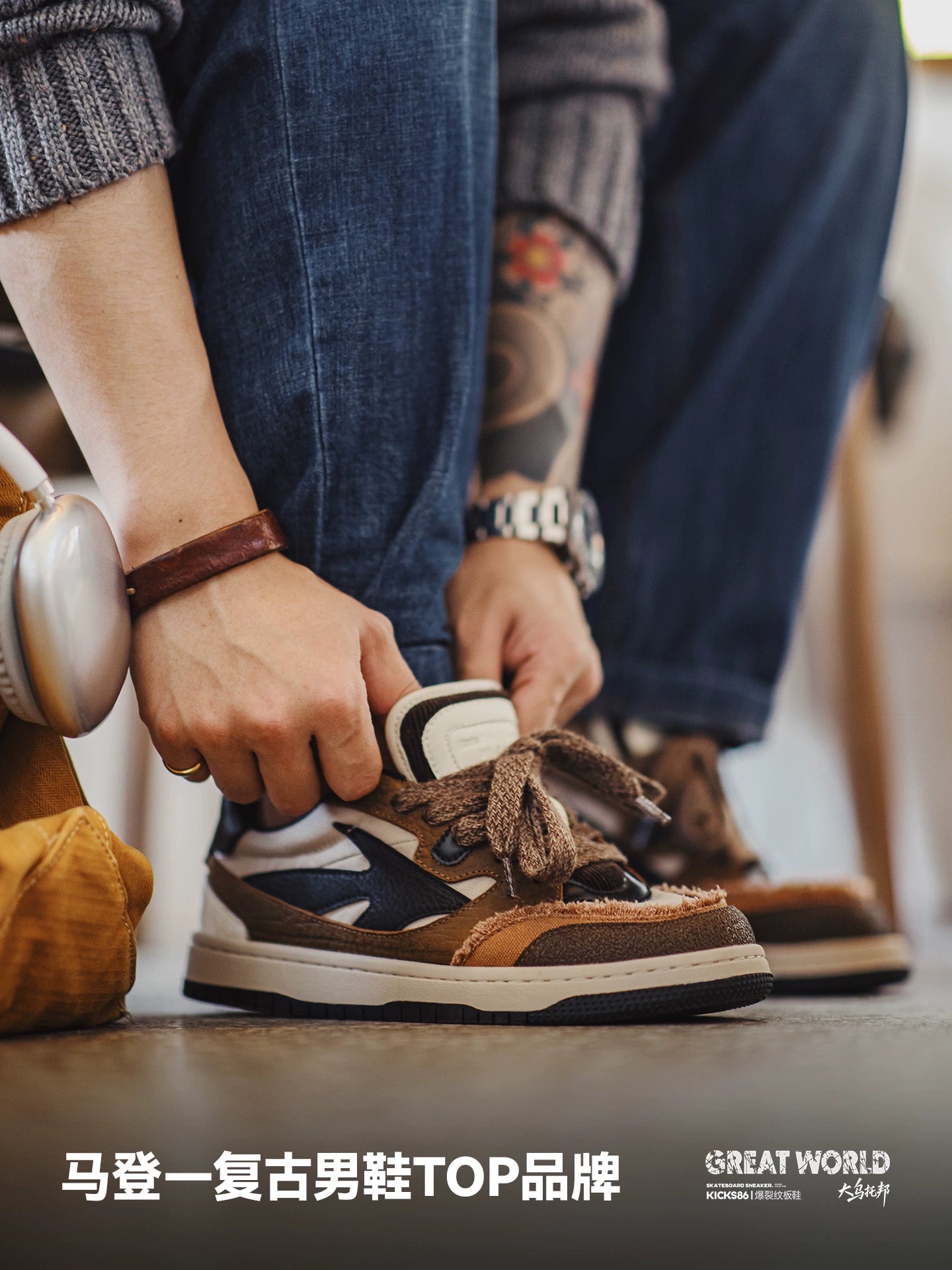 Maden Casual Soft-soled Retro Deconstruction Board Shoes