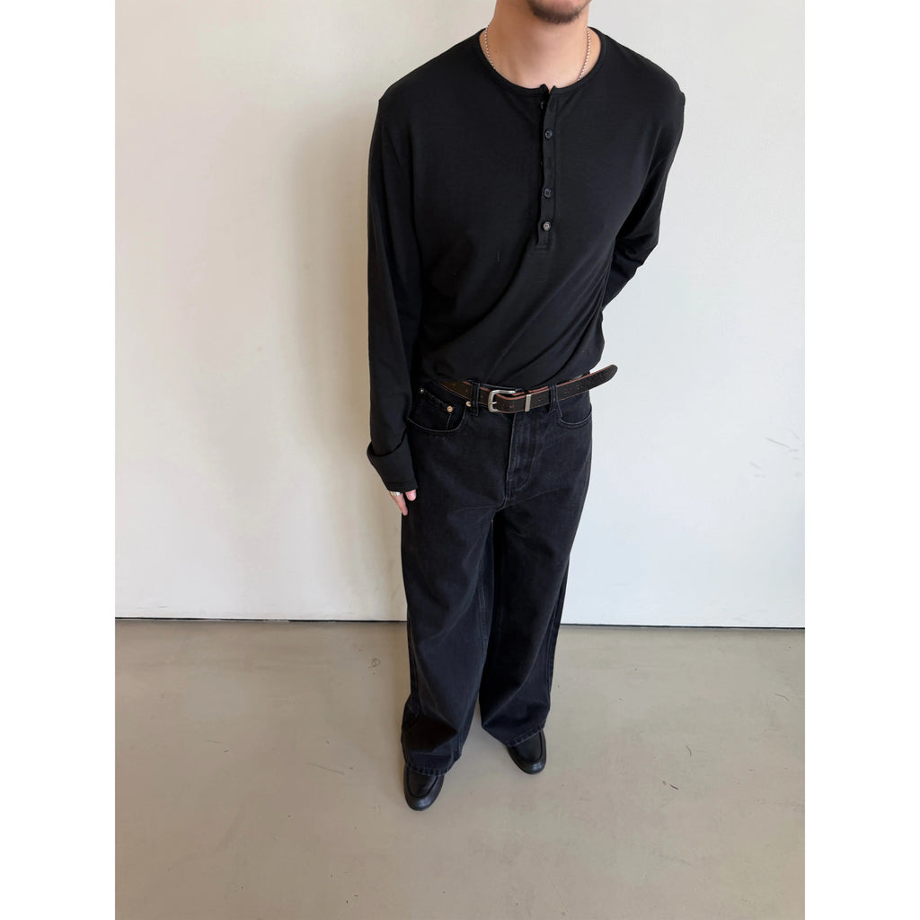 Anniehall Henry Collar Button Short Wide Long Sleeves