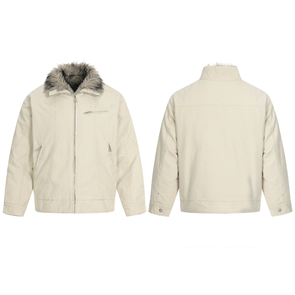 11KN Retro Loose Warm Fur Collar Cotton Jacket