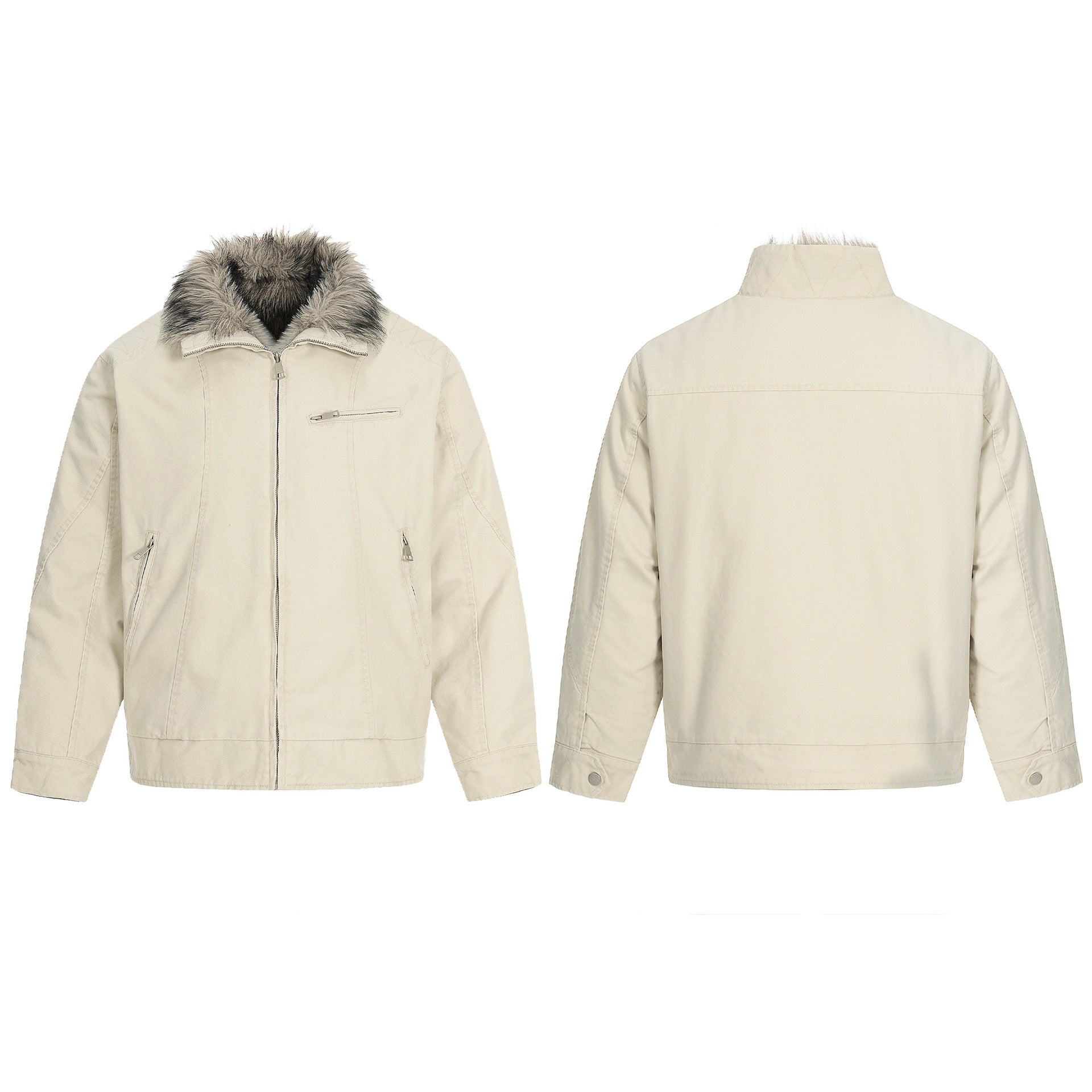 11KN Retro Loose Warm Fur Collar Cotton Jacket