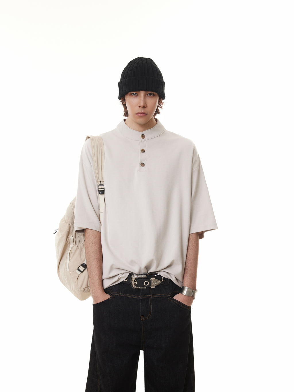 BTSG old money style Henry collar button Tee