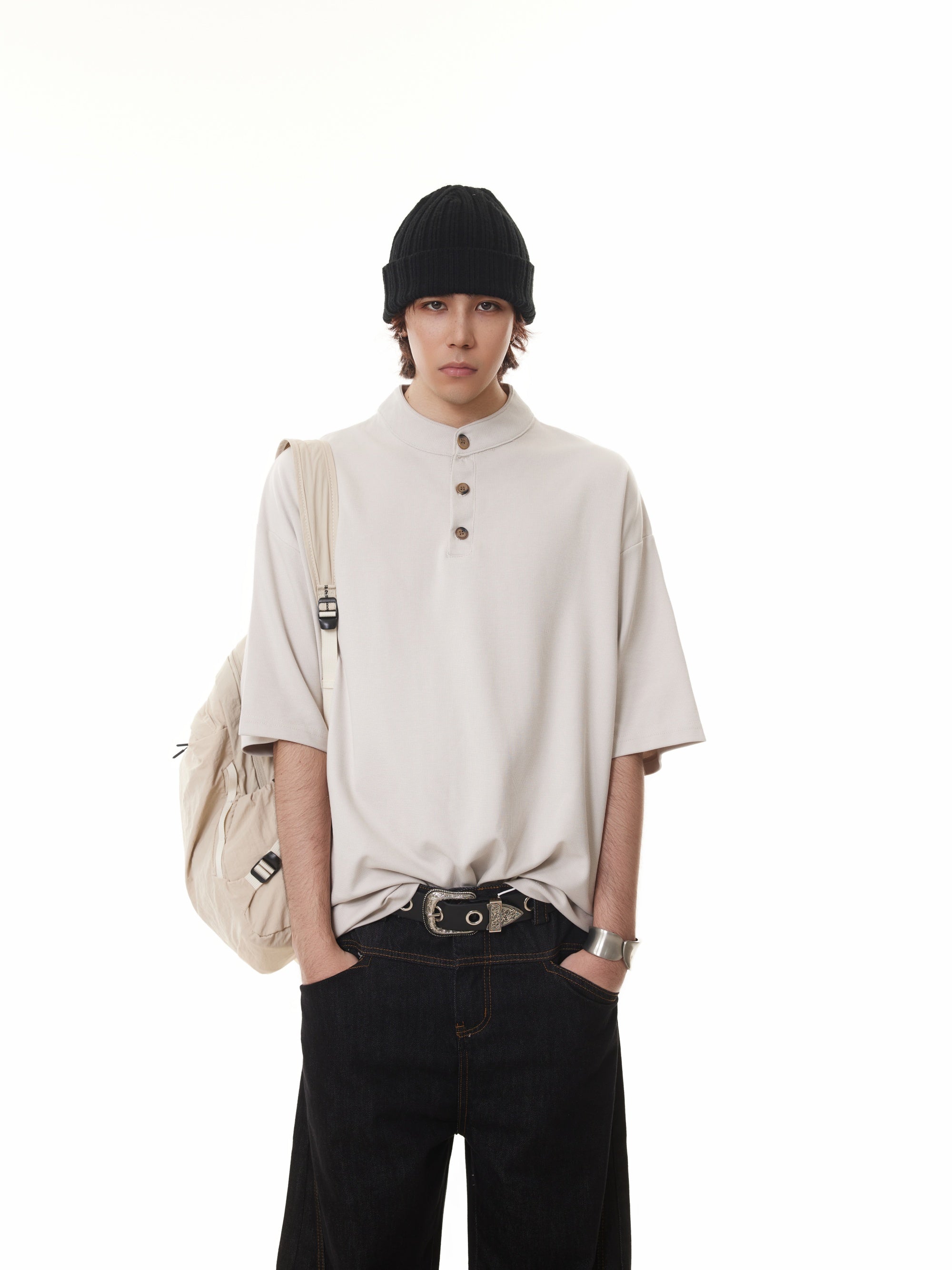 BTSG old money style Henry collar button Tee