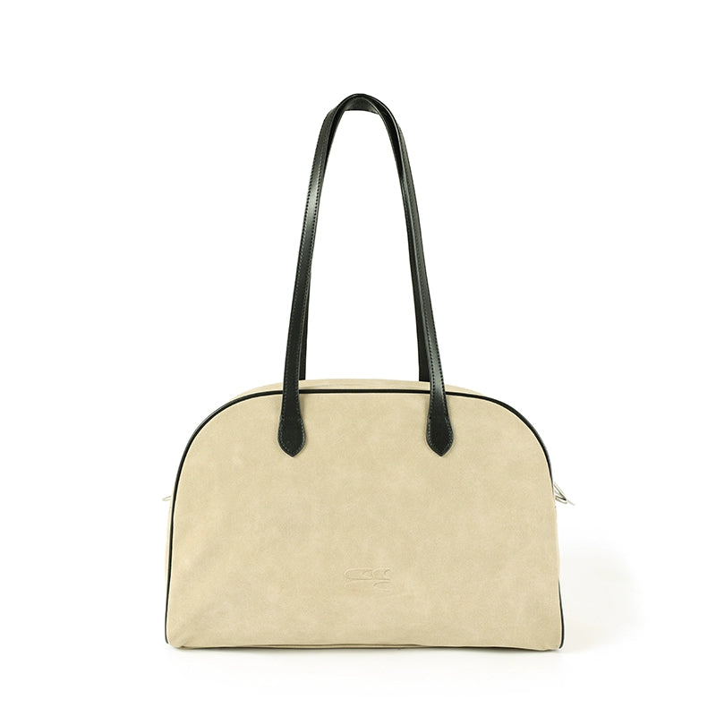 CryingCenter Fleece Contrasting Color Splicing Capacity Shoulder Bag