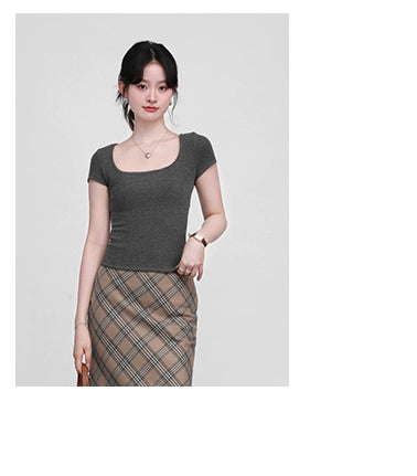 Three High Waist Slim Plaid Skirts