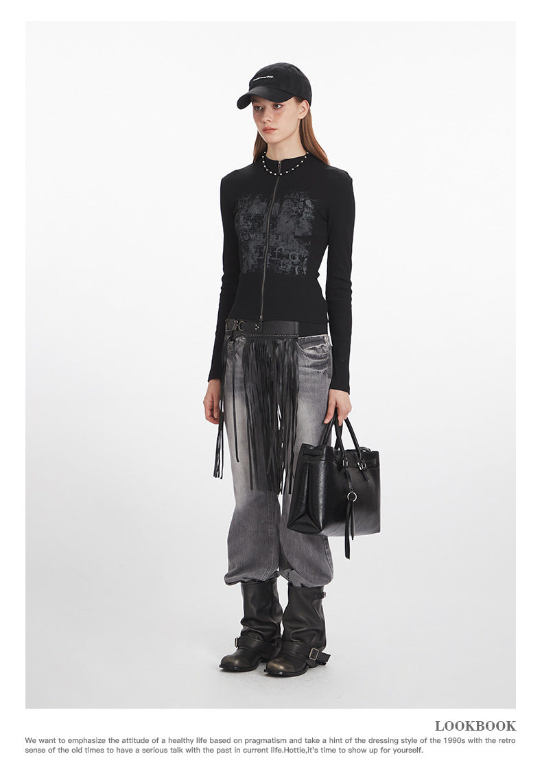 Nariele Small Stand Neck Front Shoulder Slim Sleeve Long Sleeve