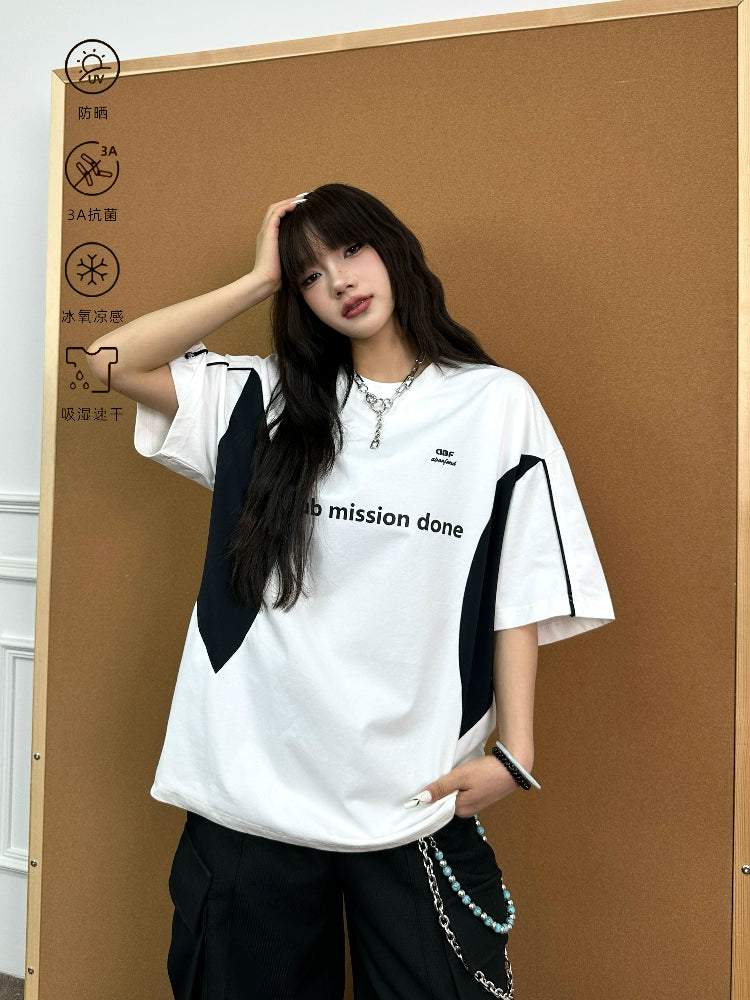 BeOurRule Cool Quick Drying American Badge Splicing Loose Tee