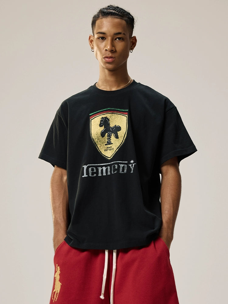 Remedy Rocking Horse Print Loose Round Neck Tee