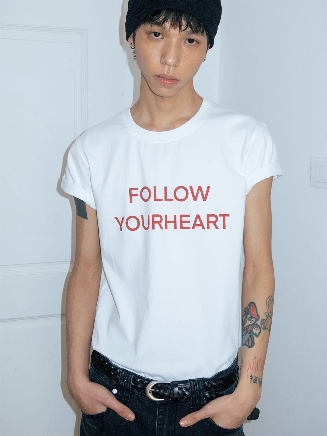 FUNKYFUN Retro Contrasting Color Slogan Simple Tee