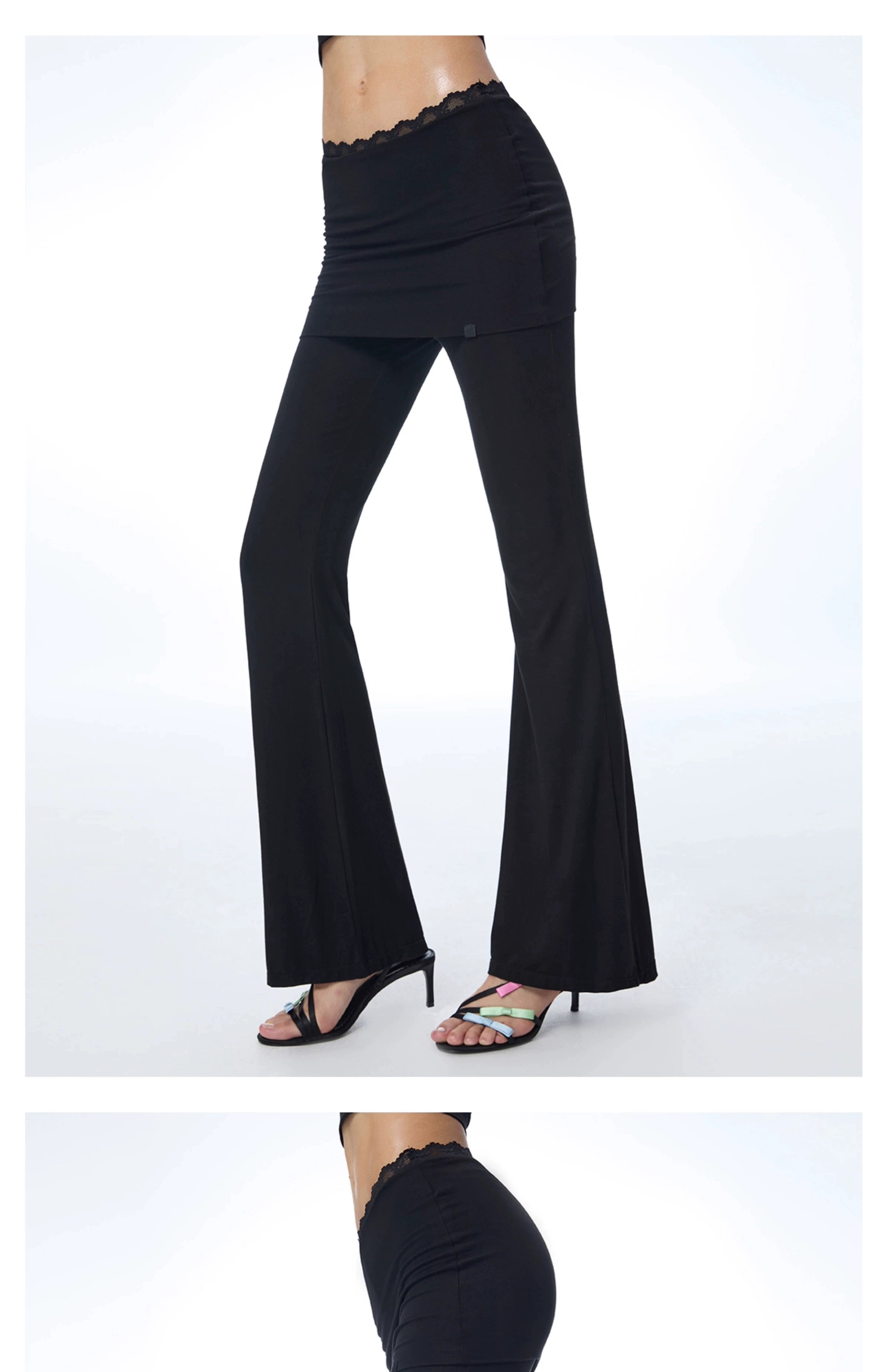 ABMY Lace Knitted Fake Two-piece Micro-stretch Slacks