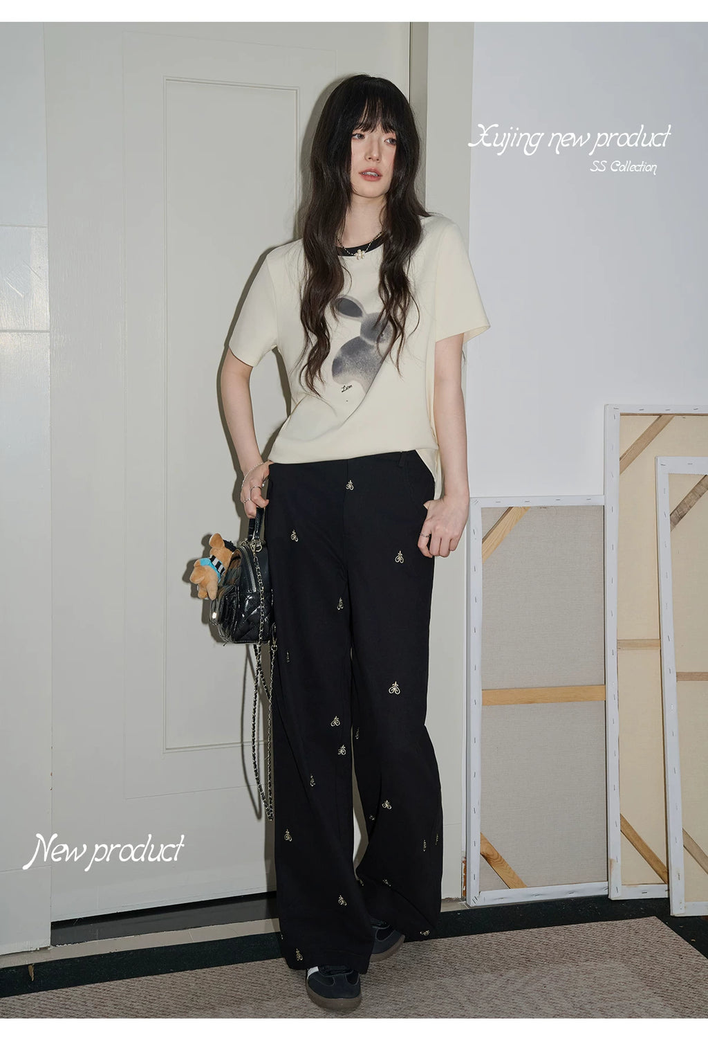 XUJING High-waisted Straight-leg Embroidered Slacks