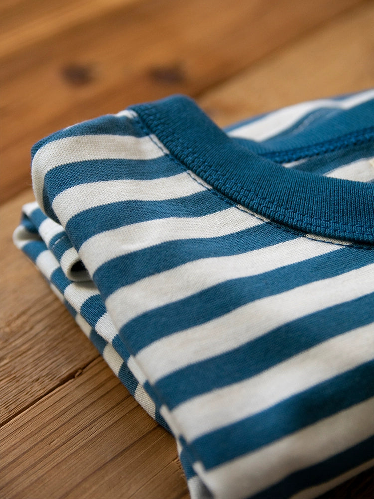 PrintAce Retro Denim Blue Striped Loose Tee