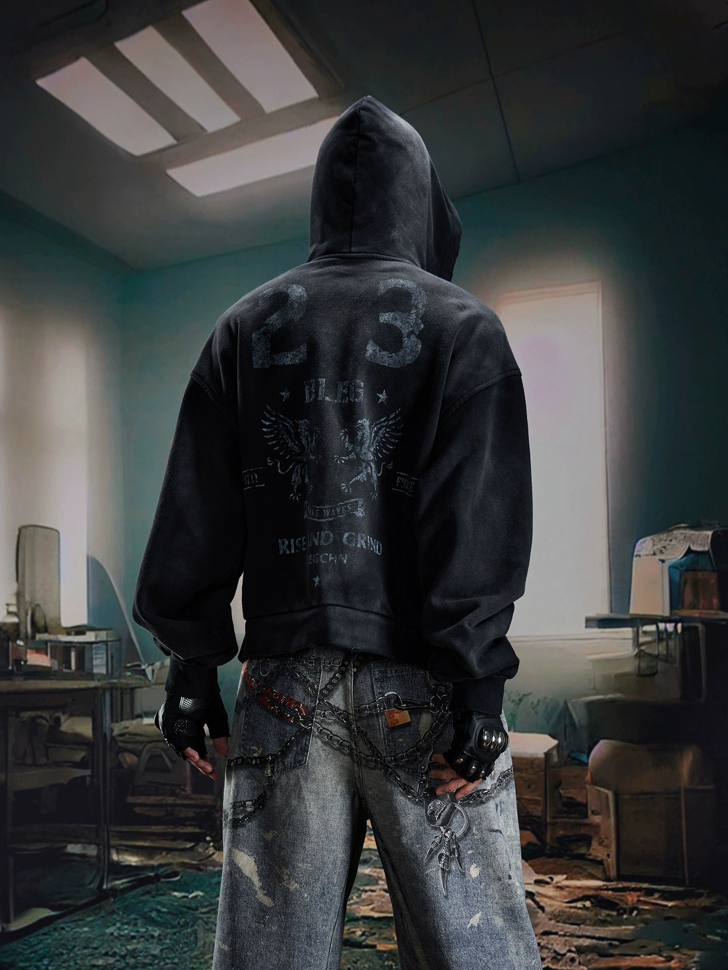 NOMANIAI Old Double-sided Printed Zipper Sweater Jacket