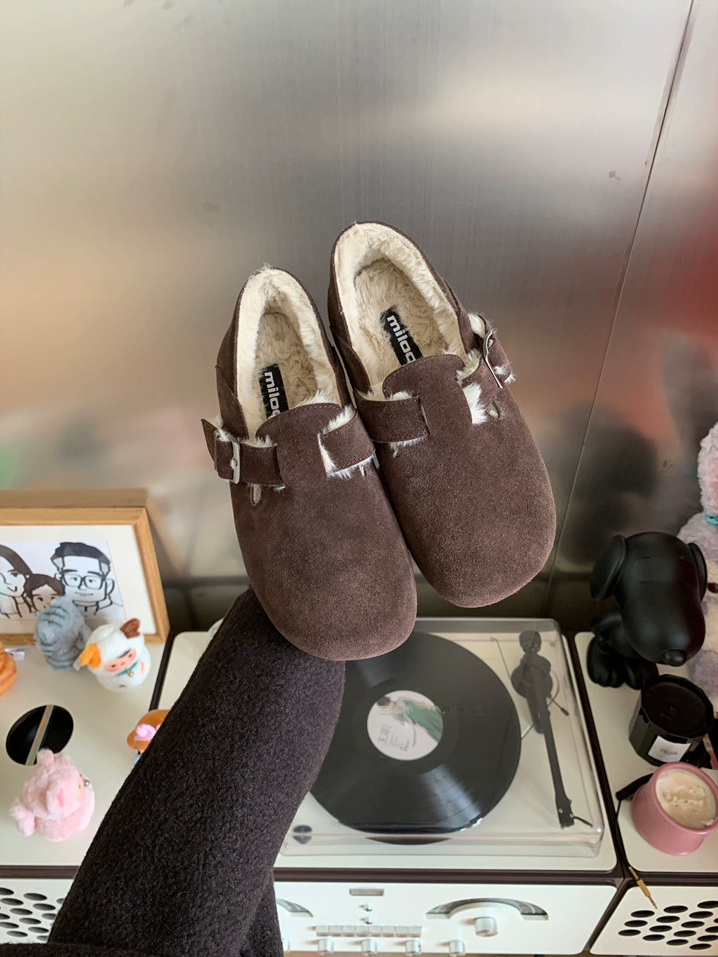 Milooey Vintage Leather Fleece Round Head Shoes