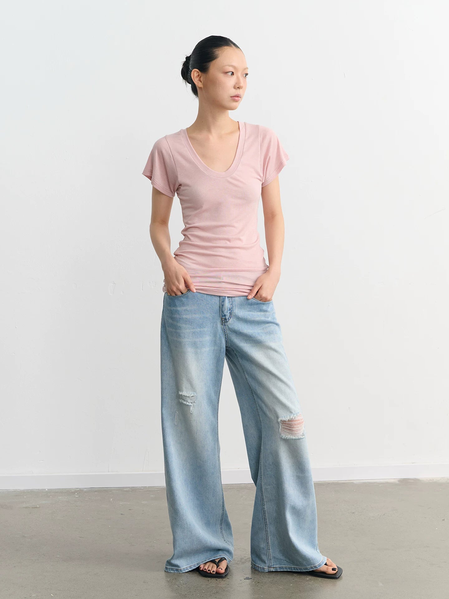 LINY LIBERTY Lazy Wind U Neck Slim Tee