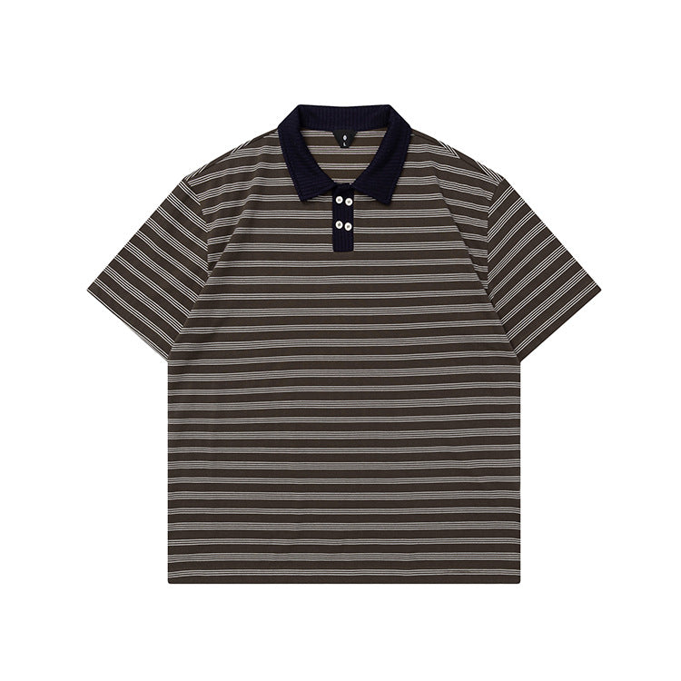 OVDY Striped Lapel Casual Polo Shirt