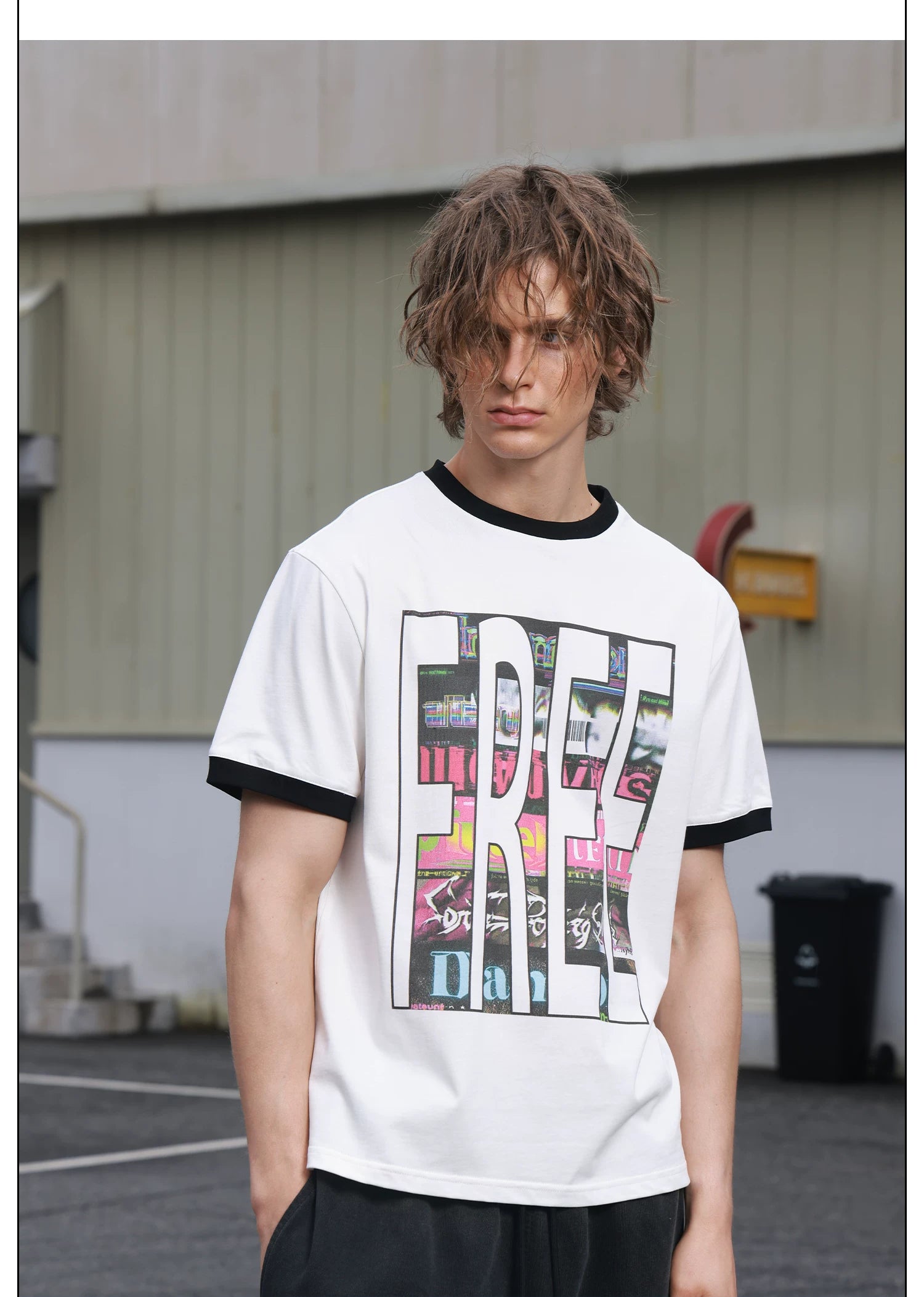 SAXGENWON Contrast Splicing Front Shoulder Tee