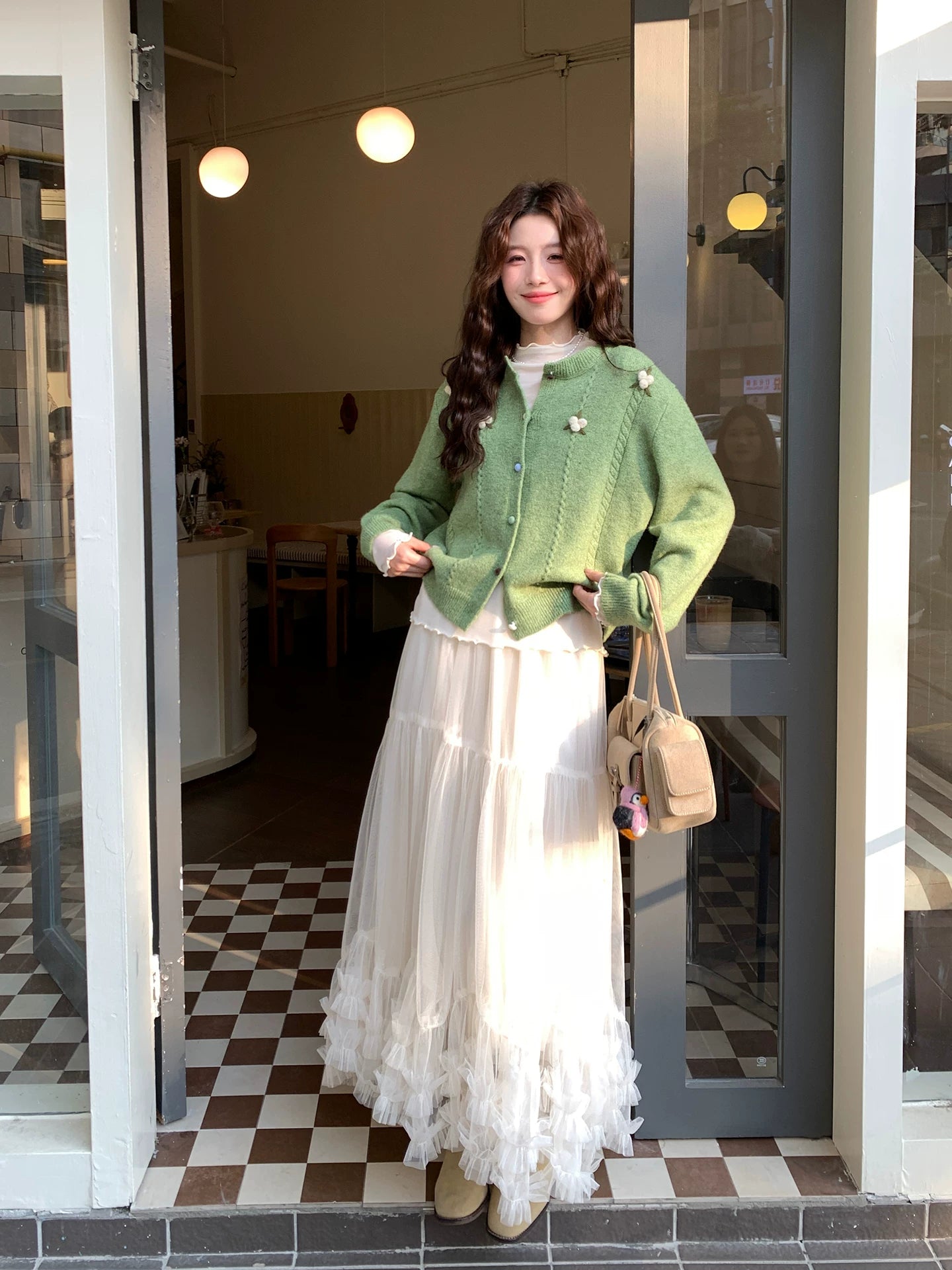 Even Korean Mesh Skirt A-shaped Half Body