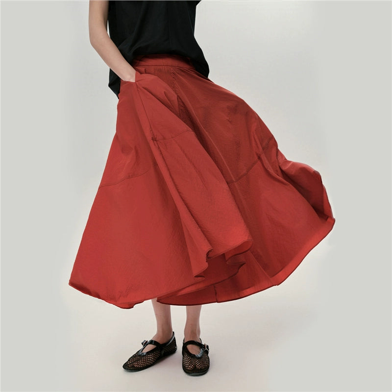 Giordano Semi-elastic Long Skirt A-shaped Umbrella Skirt