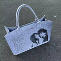 Set for Life Portrait Slogan Felt Tote Bag