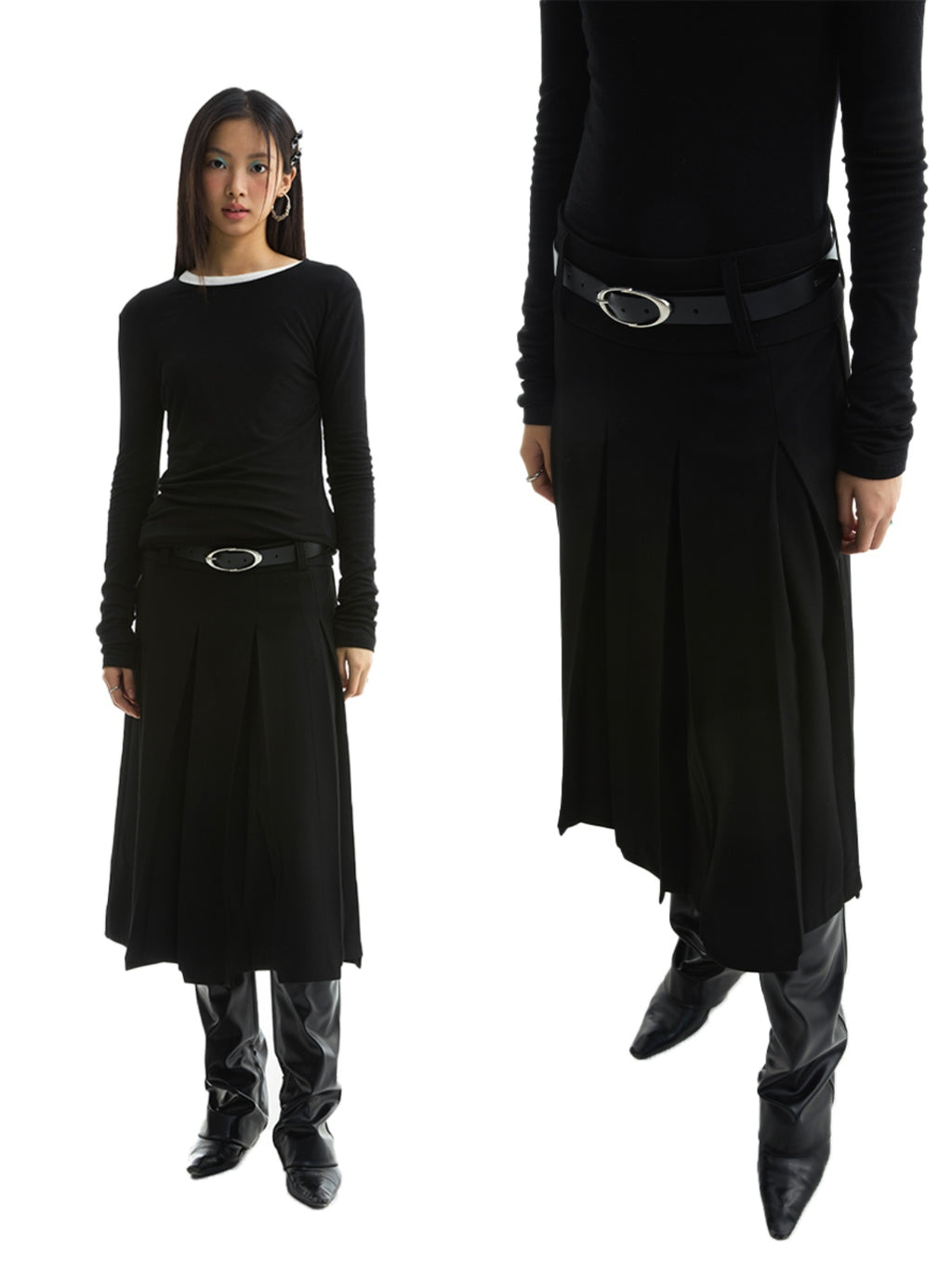 FUNKYFUN Two Wear Irregular Pleated Suit Skirts