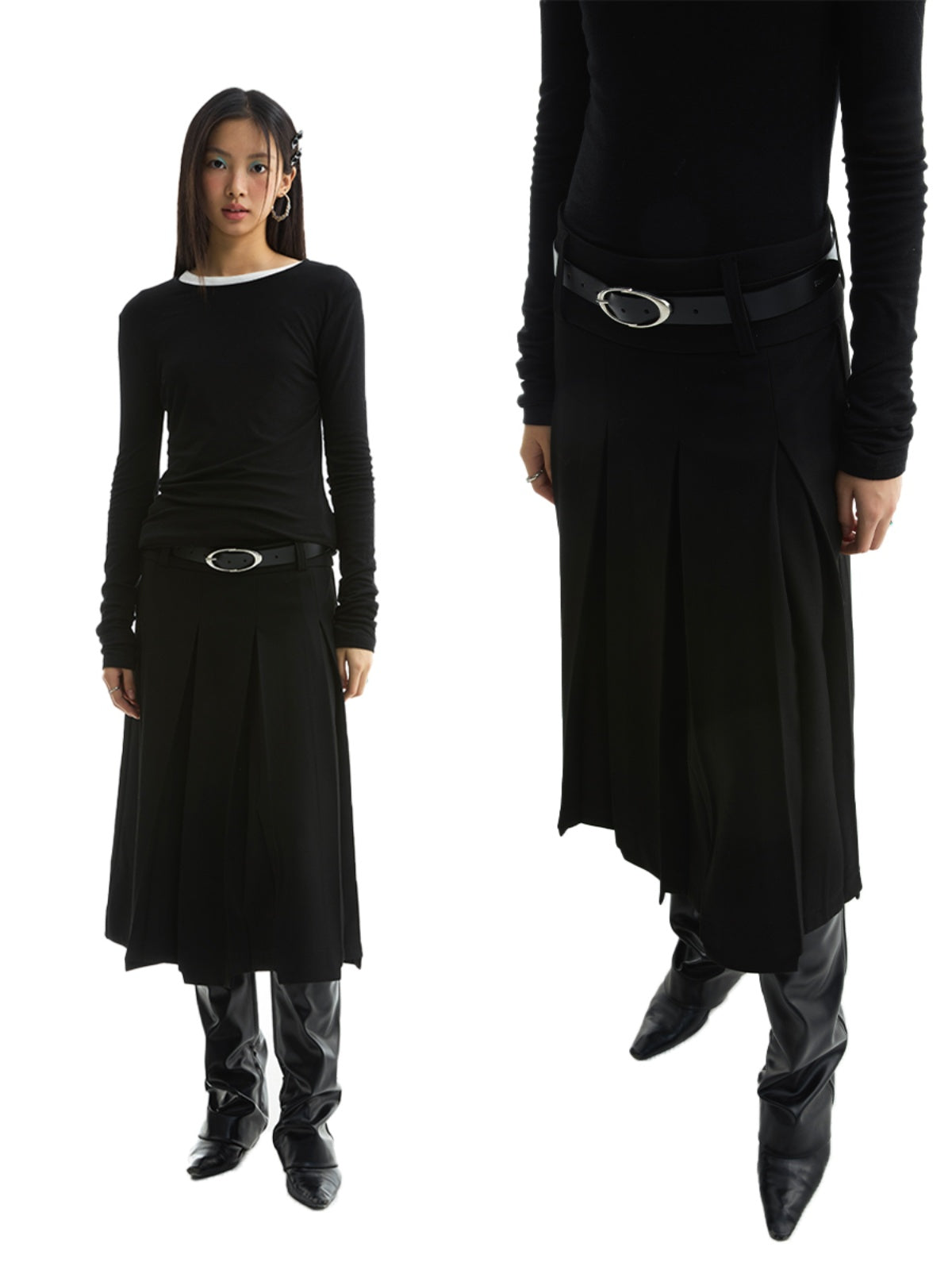 FUNKYFUN Two Wear Irregular Pleated Suit Skirts