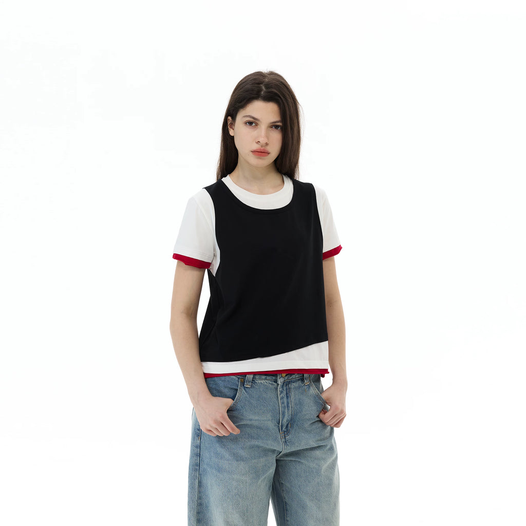 WLNEXT Retro Sports Fake Two Casual Tee