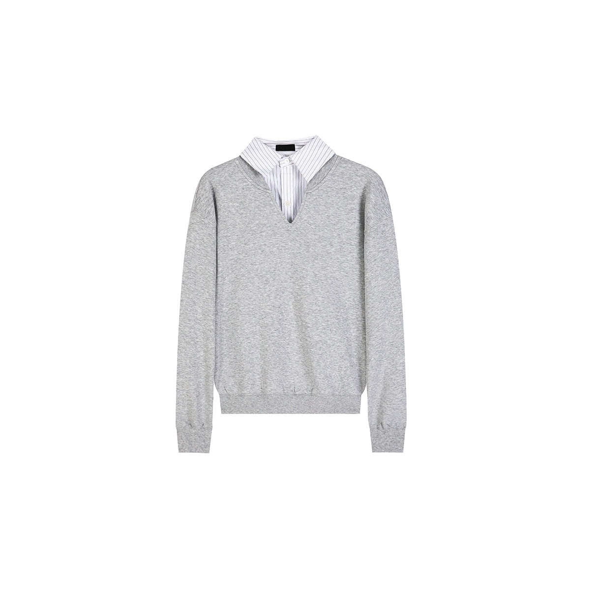 PLUS NO LOGO Fake Two-piece Striped V-neck Solid Color Sweater