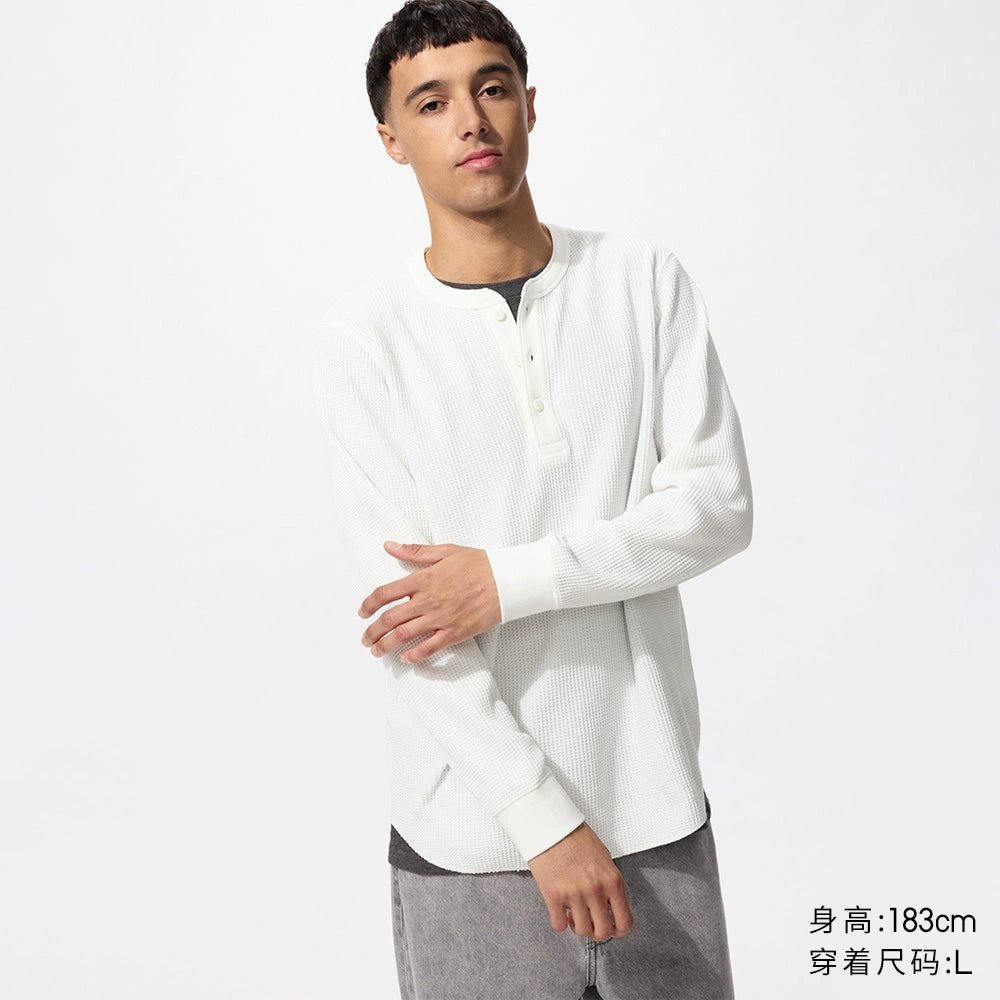 Uniqlo Waffle Henry Neck Pullover Long Sleeve