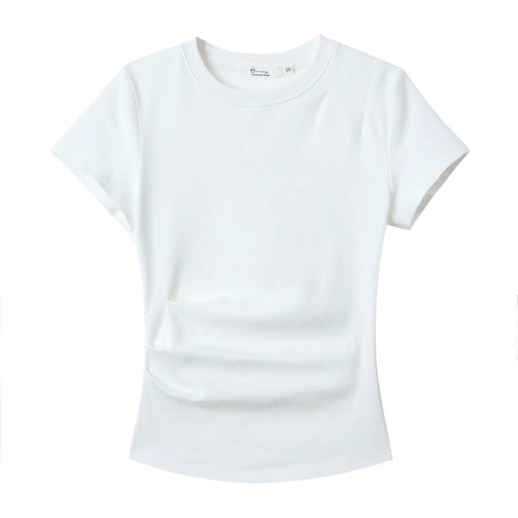XUJING Pleated Front Shoulder Slim and Thin Tee