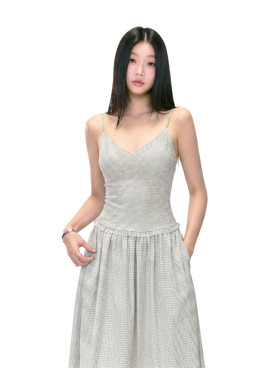 WITHMIN Retro Waist and Thin Suspender Dress