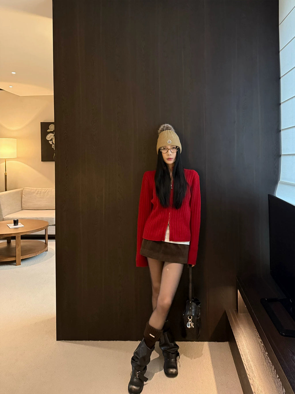 YOUNG KYLIN Thickened Korean Double Zipper Knitted Jacket