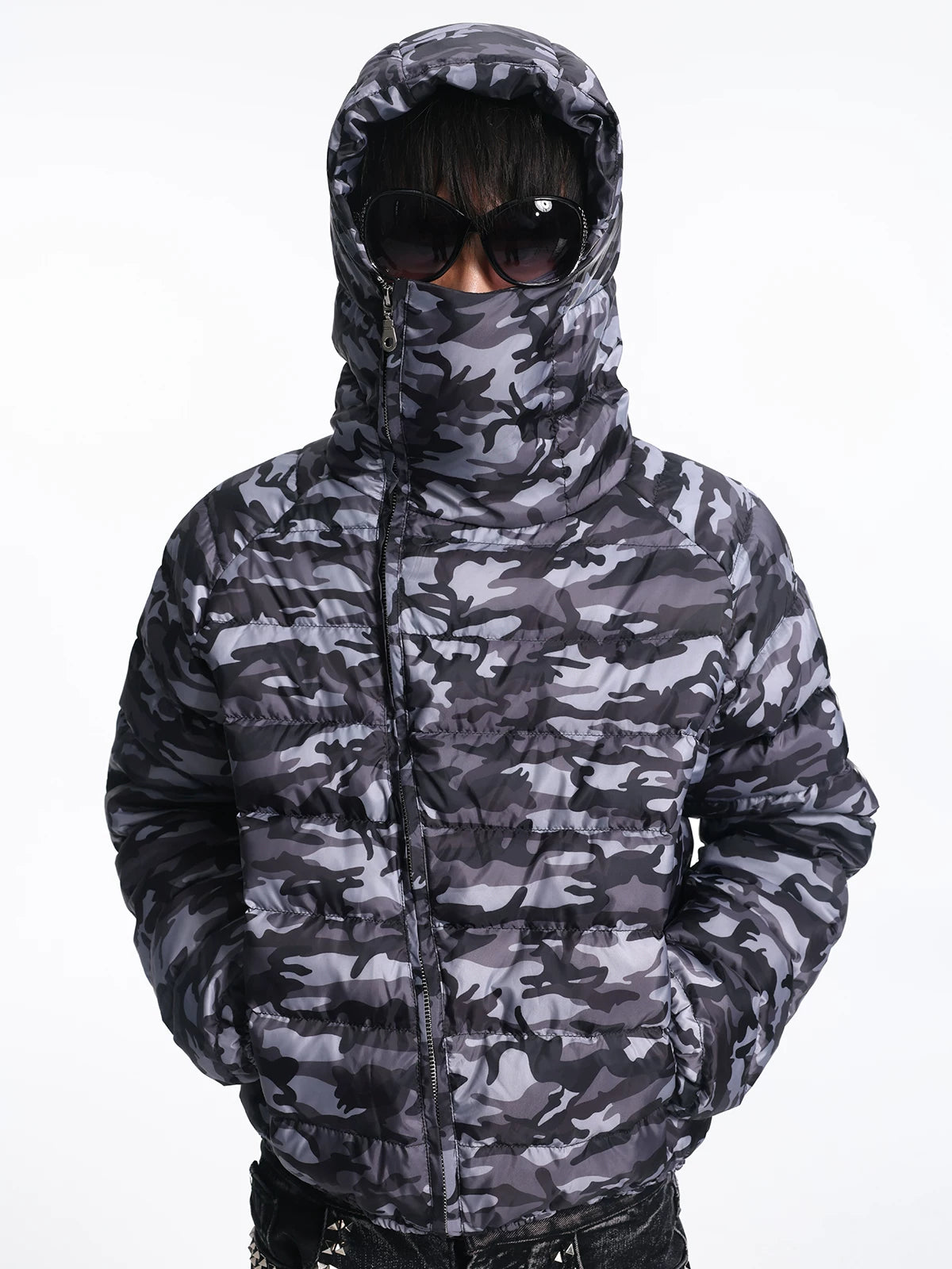 Lightinus Camo 90 White Duck Down Stand-Up Collar Hooded Down Jacket