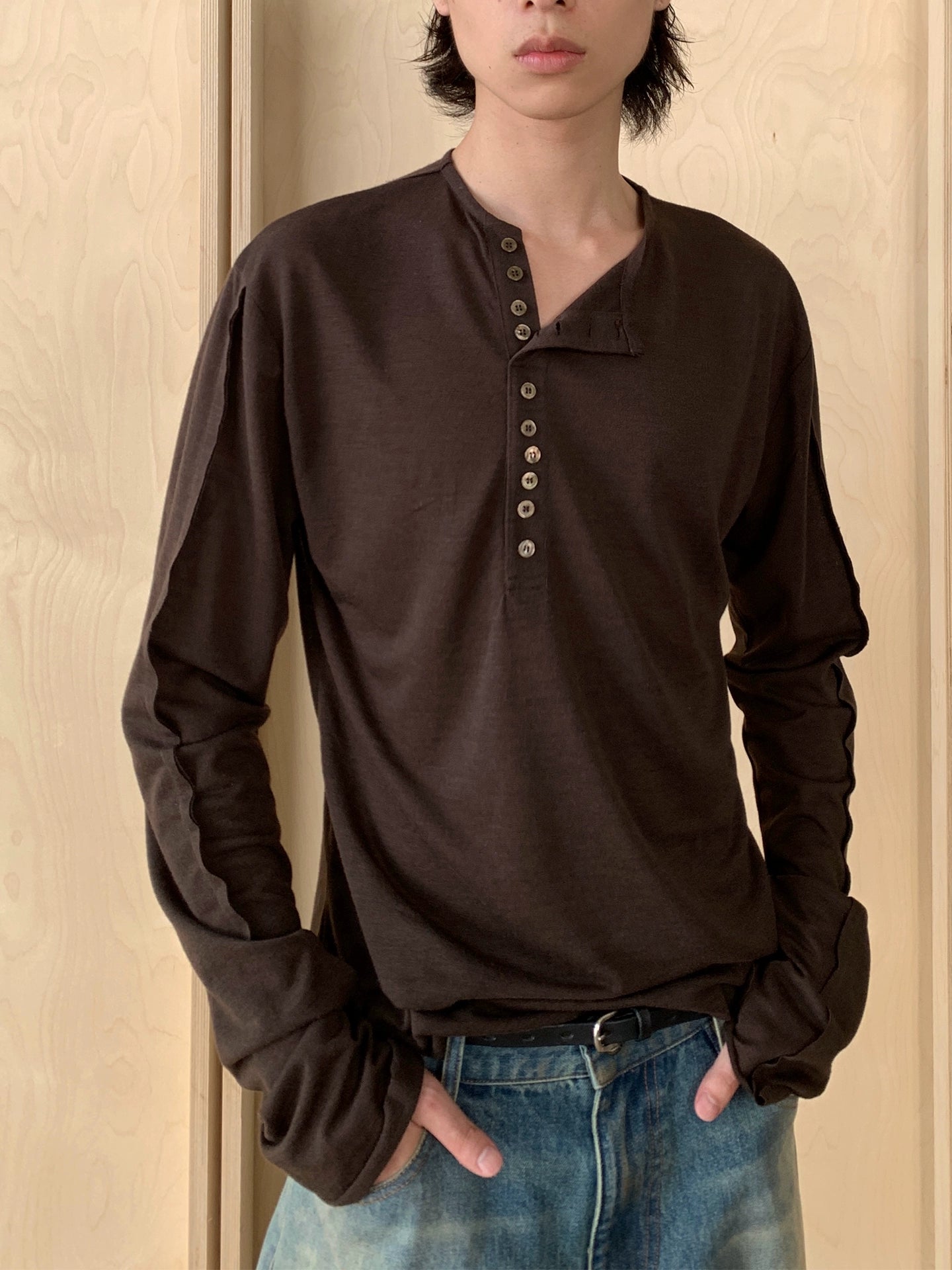 POH Shell Button Diagonal Button Long Sleeve