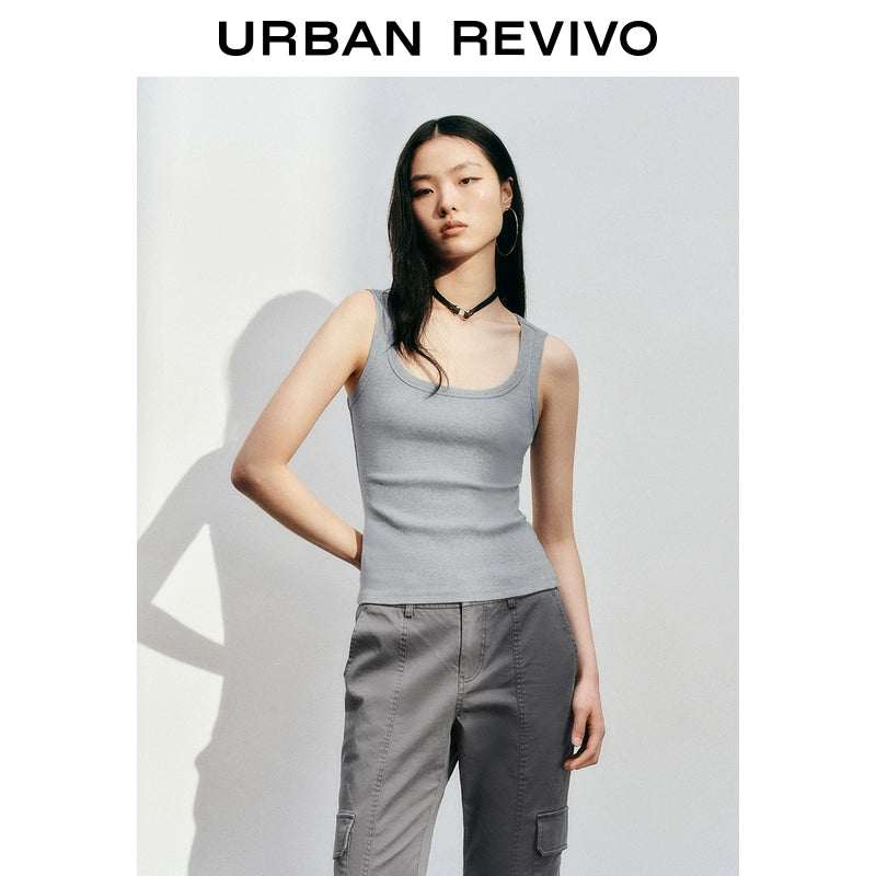 URBAN REVIVO Casual Versatile Slim Slim U-neck Vest