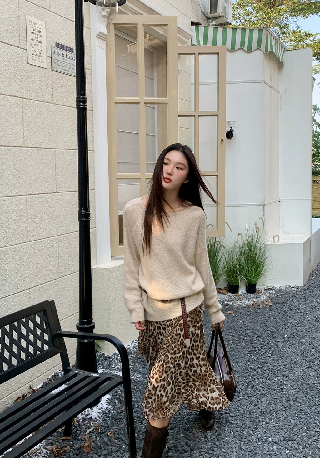 Kano Stitching Elegant Chiffon Leopard Print Skirt
