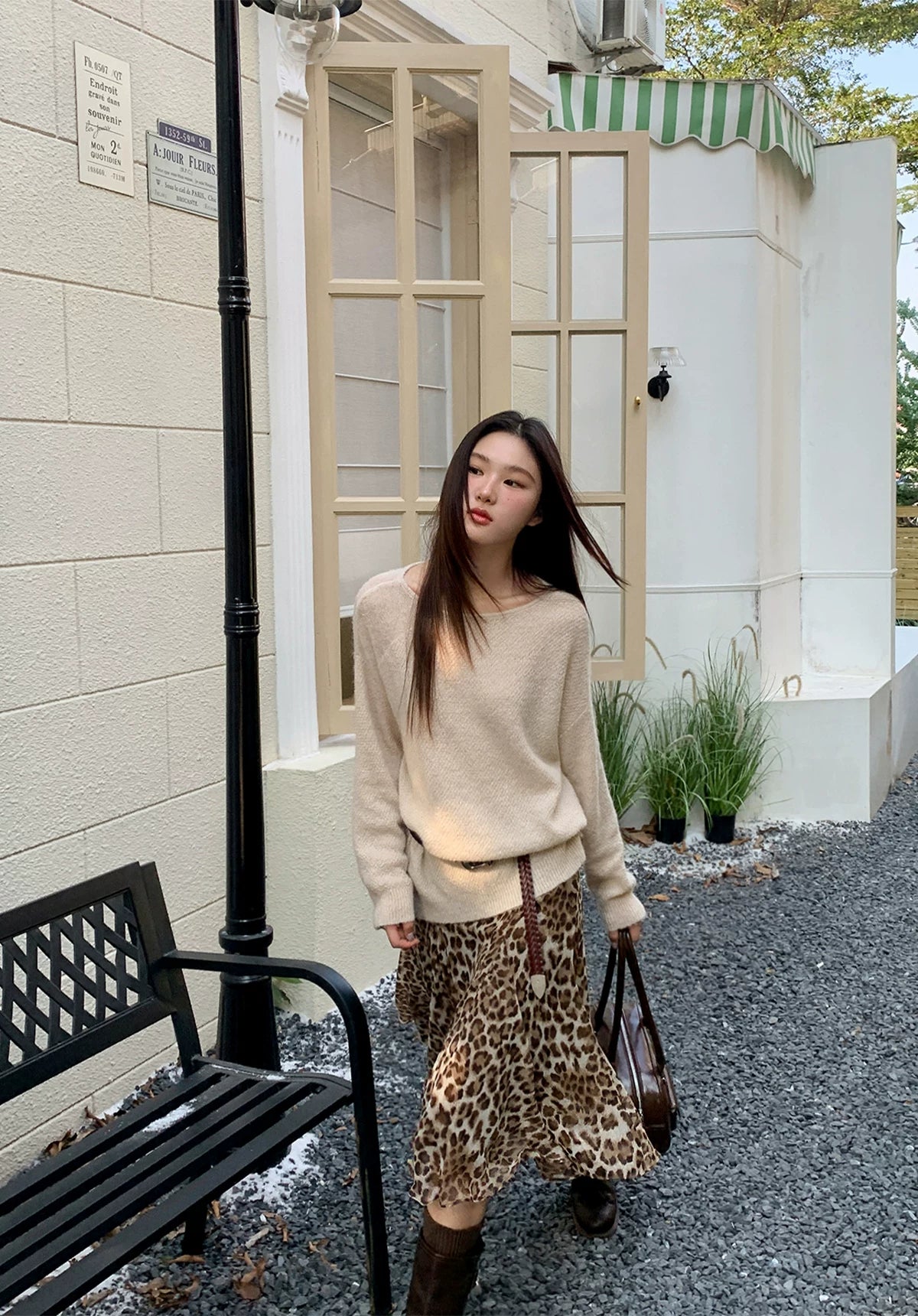 Kano Stitching Elegant Chiffon Leopard Print Skirt
