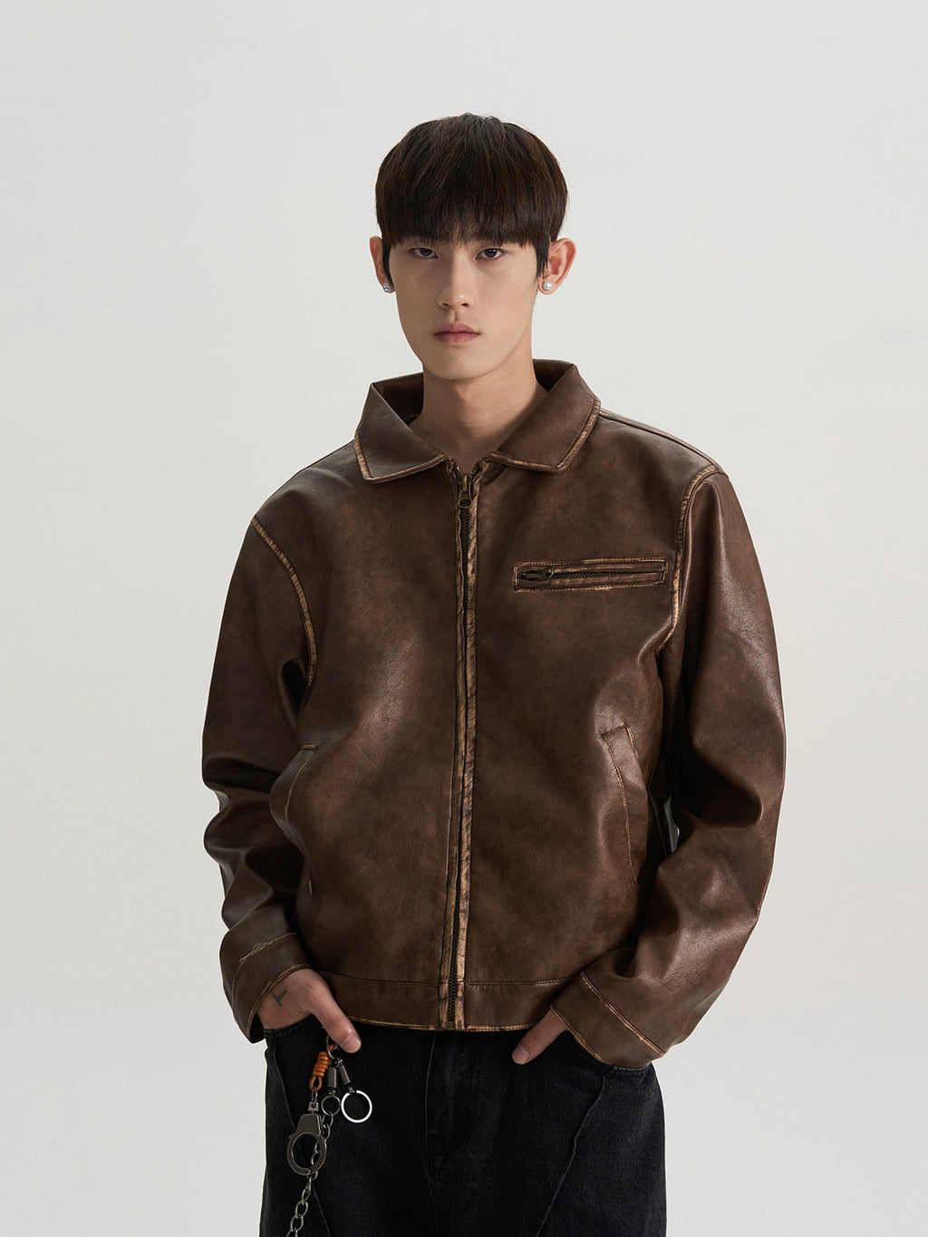 A PUEE x RHNDE Retro Made Old PU Leather Jacket Clip Jacket