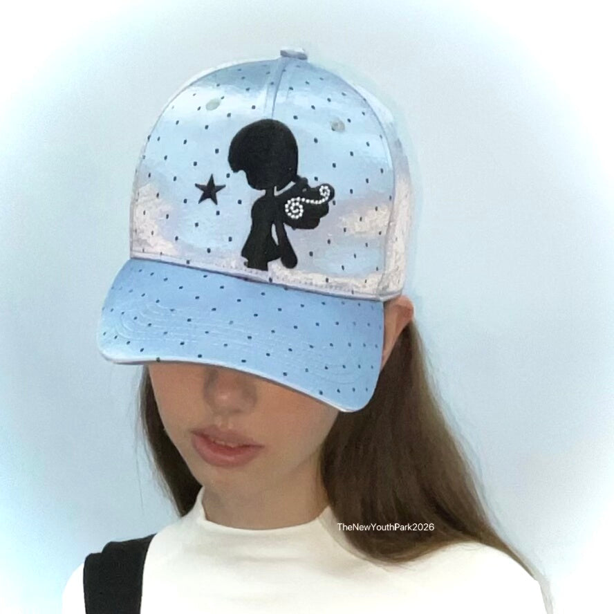 TheNewYouthPark Star Print Satin Polka Dot Hat