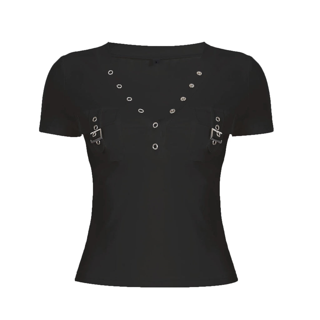 FUNOFF Retro Lapel Waist Tee