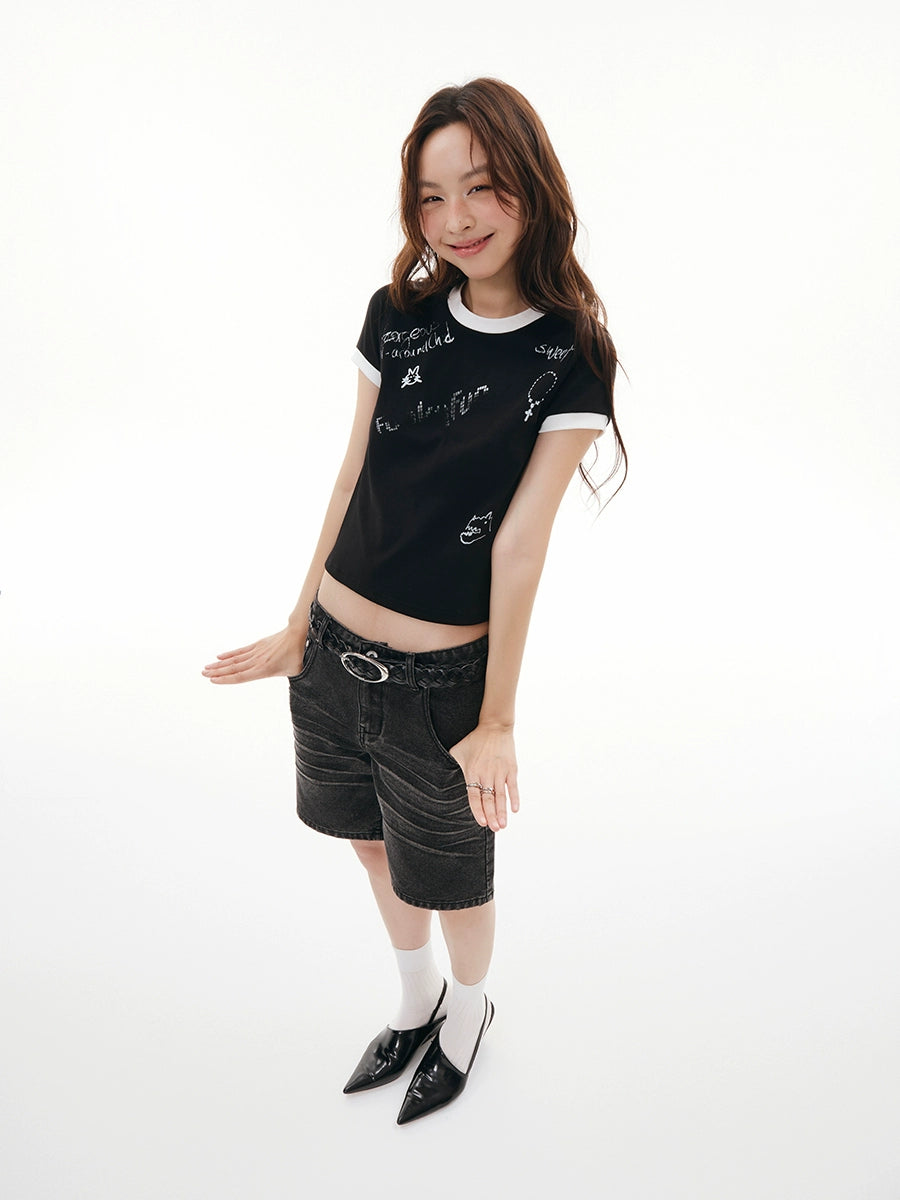 FUNKYFUN Three-dimensional Pullback Cat Whisker Denim Shorts
