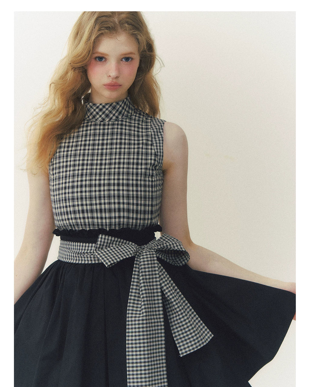 SunsetPark High-waisted Plaid Contrasting Puff Dress