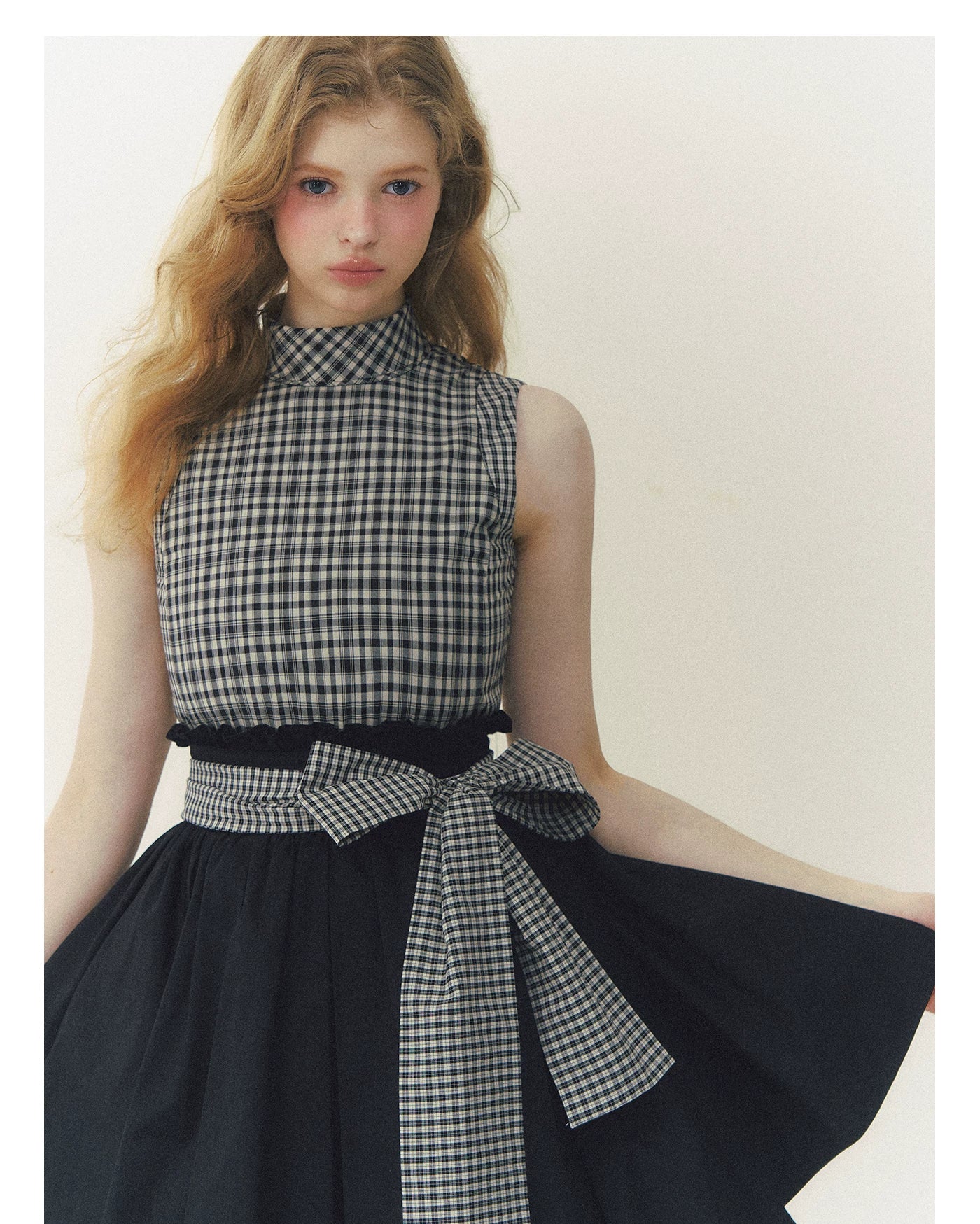 SunsetPark High-waisted Plaid Contrasting Puff Dress