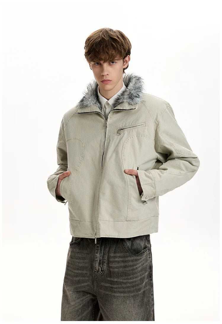 A PUEE Vintage Thickened Fleece Warm Short Jacket