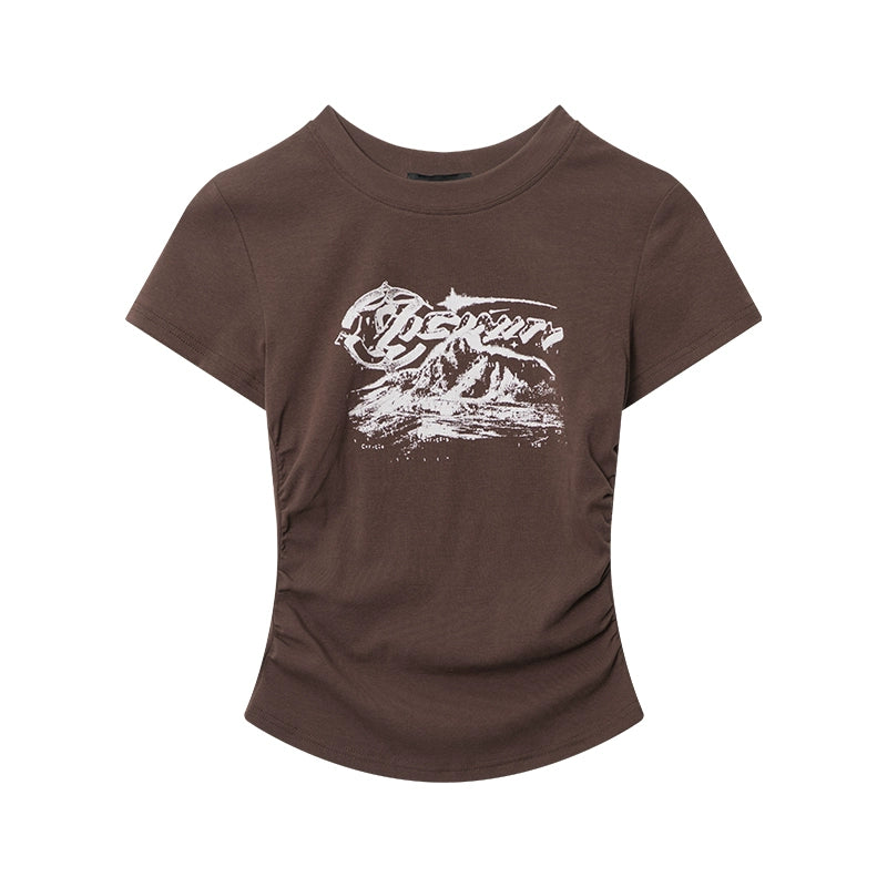 AIRHOOD Retro Simple Letter Print Pleated Tee