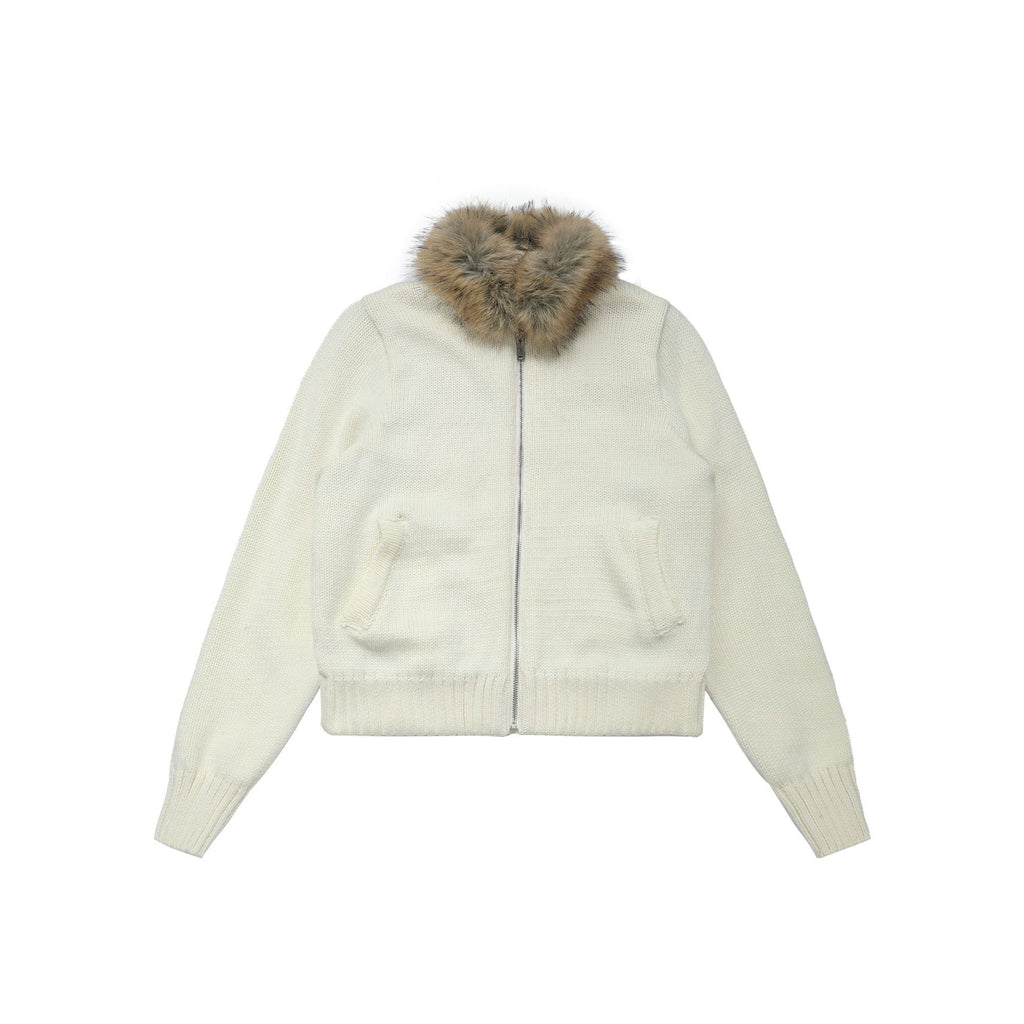 CHANYOOU Vintage Fur Neck Knitted Sweater Jacket