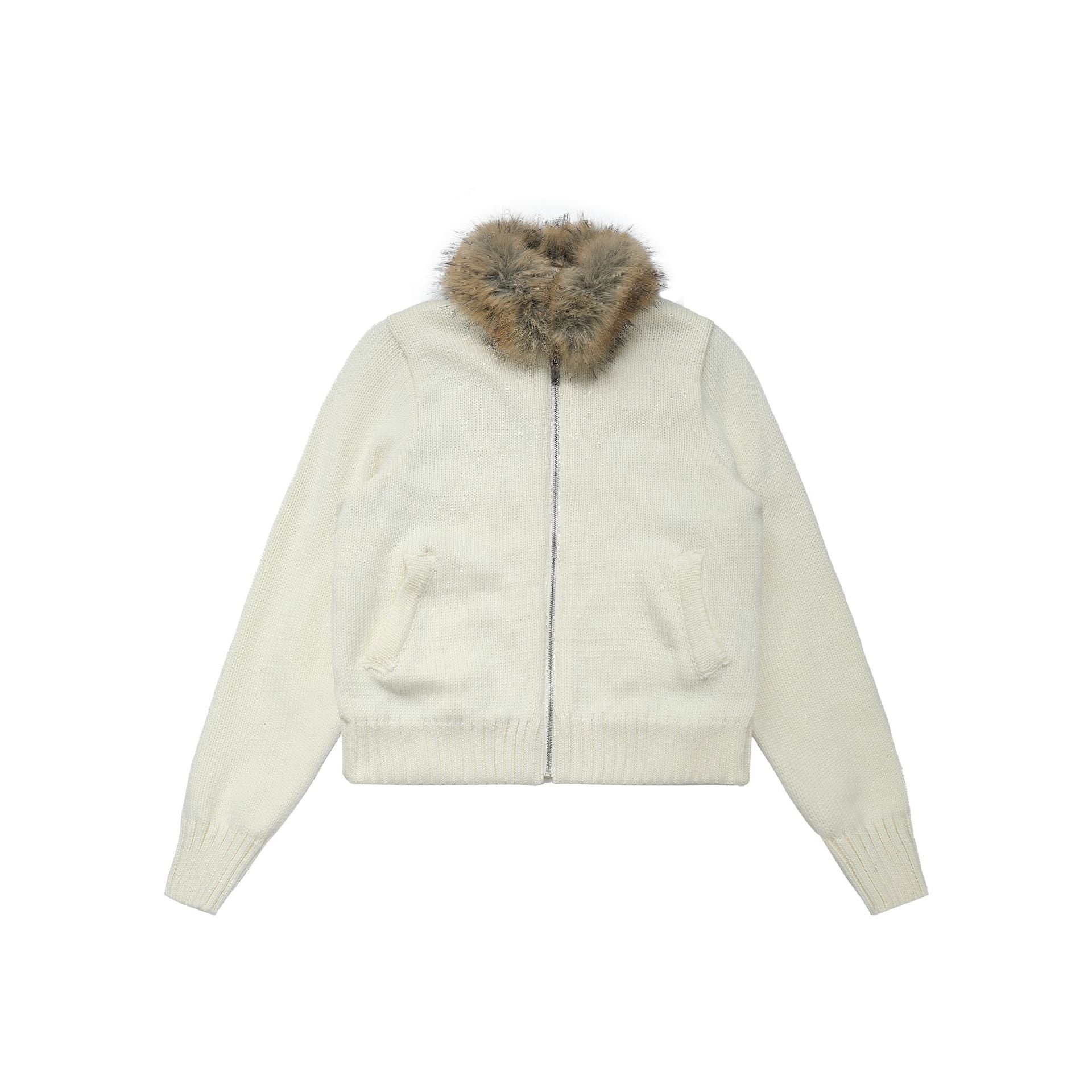 CHANYOOU Vintage Fur Neck Knitted Sweater Jacket