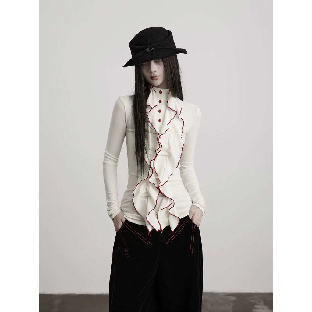 INDULGE Contrast Color Wave Waist Long Sleeve