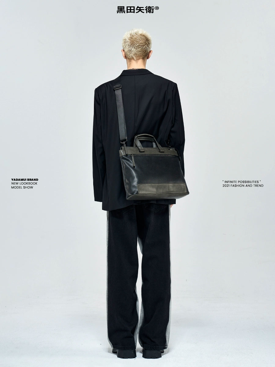 YADAMUI Vintage Spliced Portable Briefcase High-end Casual Commuter Bag